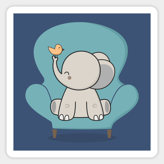 Kawaii Cute Elephant And Bird Sticker by wordsberry